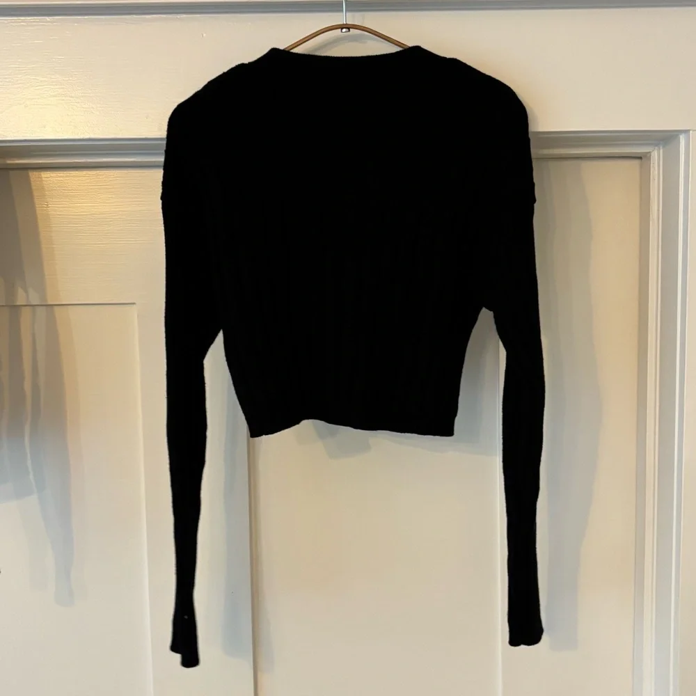 Girls M / L Black Ribbed Cropped Cardigan Sweater Abound Nordstrom - Picture 10 of 10